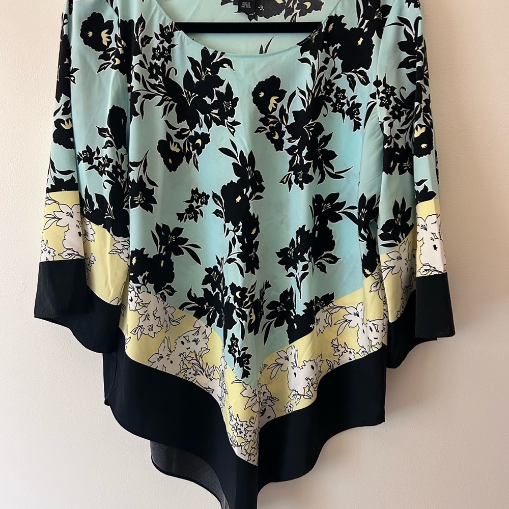 Alfani Blue and Black Floral Top